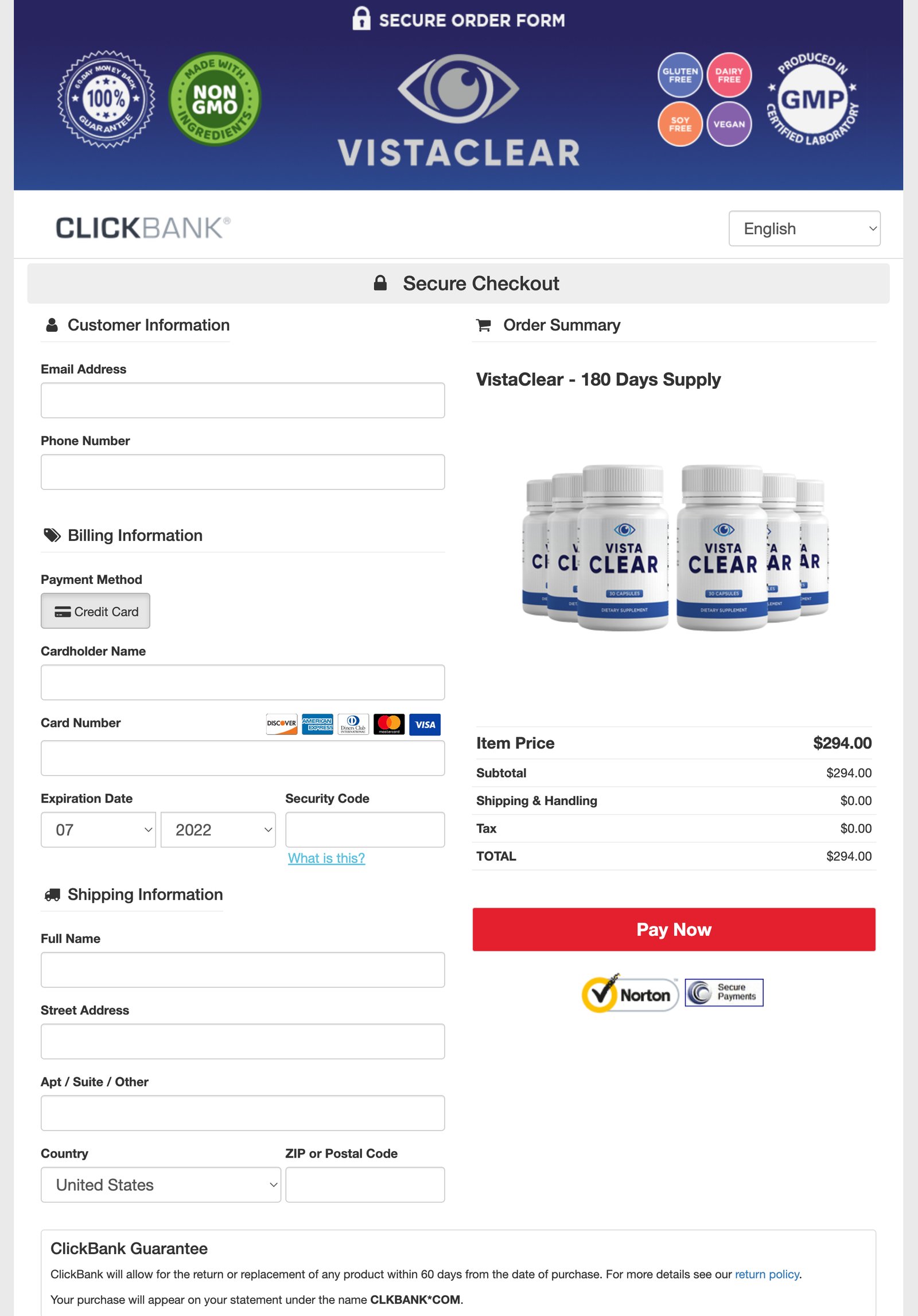 Vista Clear - Order Page